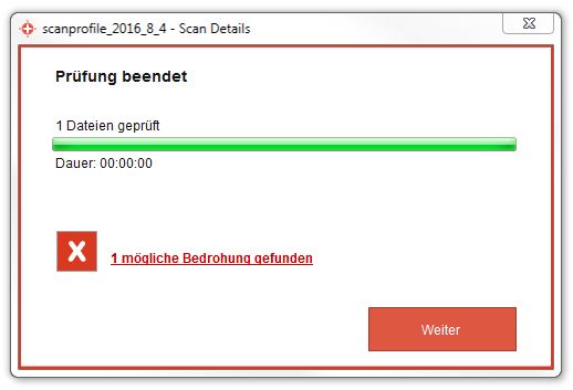 Prüfung beendet – Virus gefunden