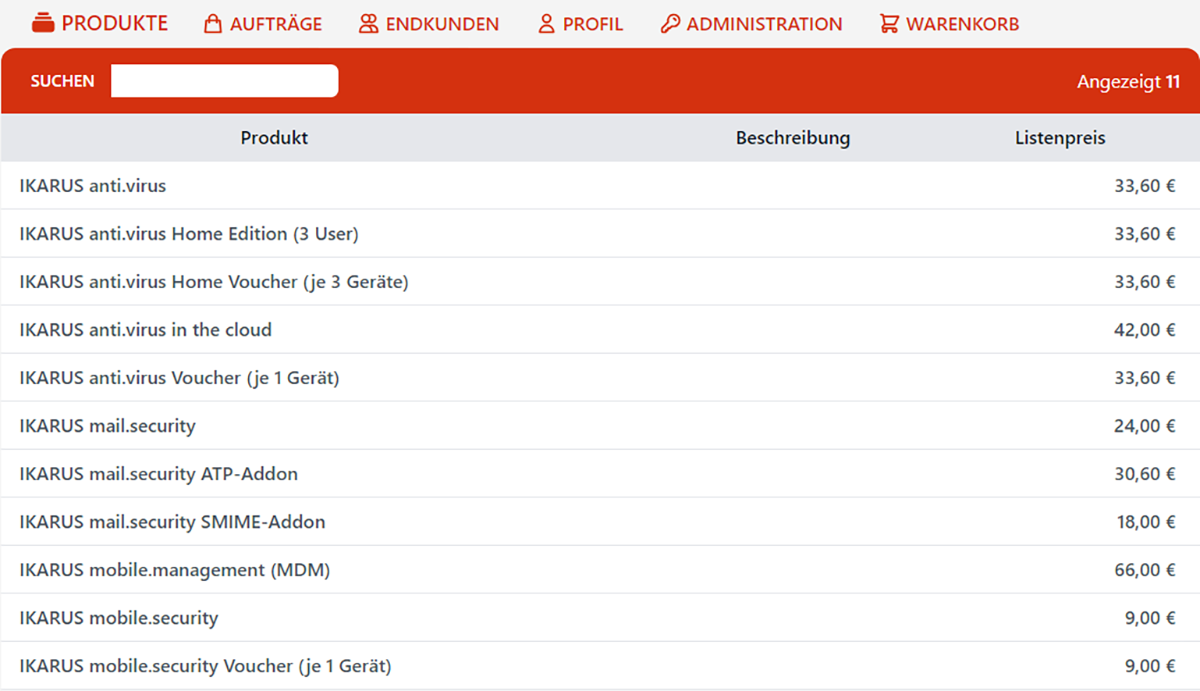 IKARUS Partnerportal - Produkte