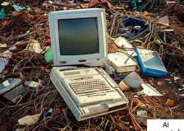 Computerhardwar aus den 80ern auf einem Mistplatz AI generated