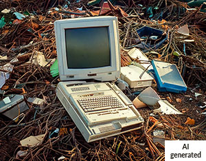 Computerhardwar aus den 80ern auf einem Mistplatz AI generated