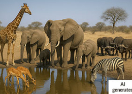Wilde Tiere Wasserloch AI generated