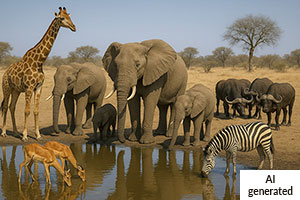 Wilde Tiere Wasserloch AI generated